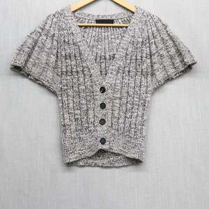 Co Grey Cable Knit Cardigan Sweater Mohair Merino Wool Silk Short Sleeve Small